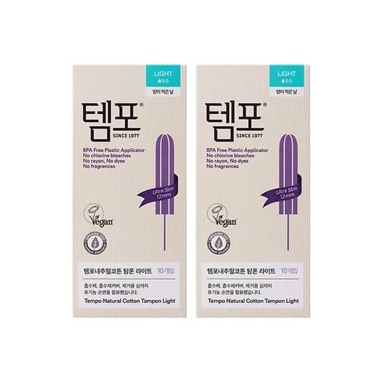 동아제약 템포 유기농순면 내추럴코튼 탐폰 라이트, 소형, 10P x 2팩