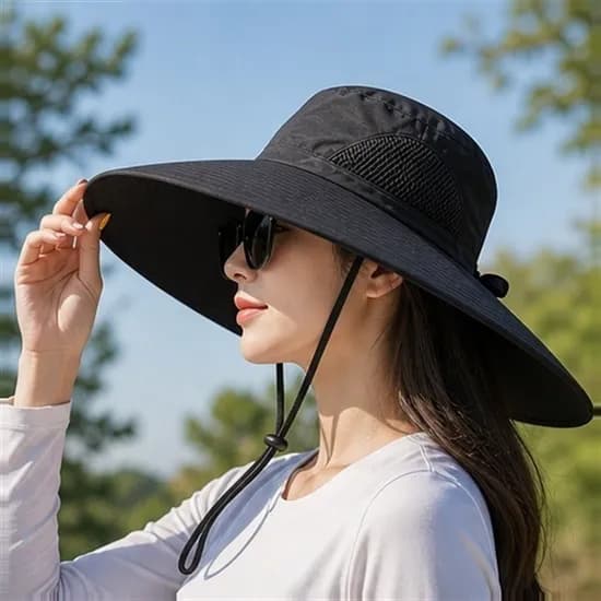 와이드 사파리 모자, 블랙, Free, 1개