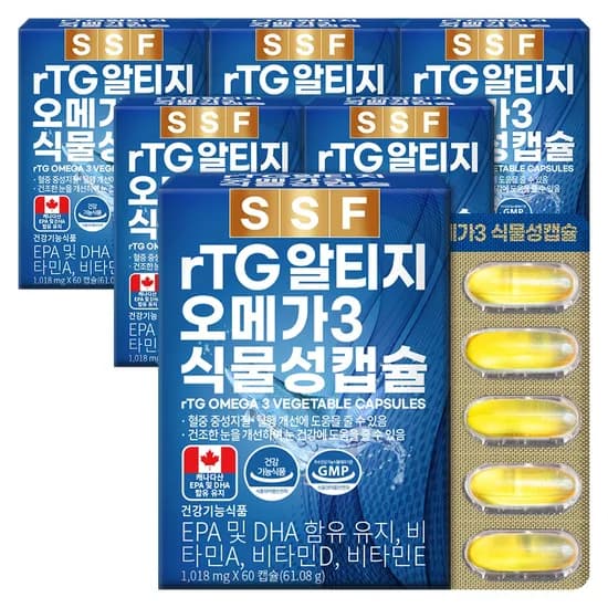 순수식품 rTG 알티지 오메가3 식물성캡슐, 1018mg, 60캡슐, 6박스