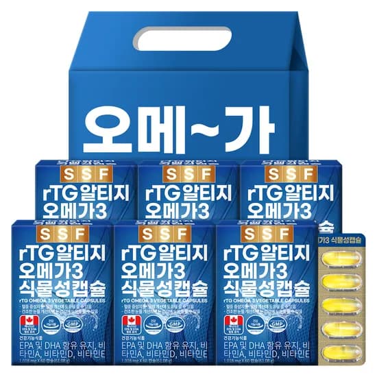 순수식품 rTG 알티지 오메가3 식물성캡슐 선물세트 600mg 60캡슐 6박스