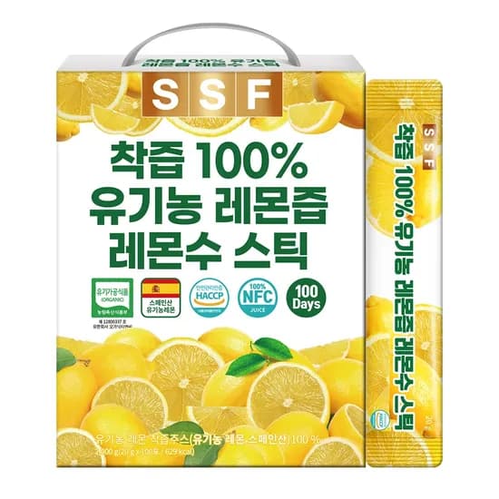 순수식품 착즙 100% 유기농 레몬즙 레몬수 스틱, 20g, 100포, 1개