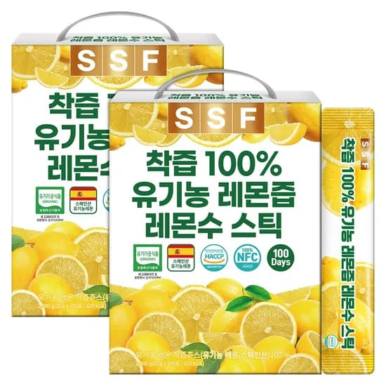 순수식품 착즙 100% 유기농 레몬즙 레몬수 스틱, 20g, 100포, 2개