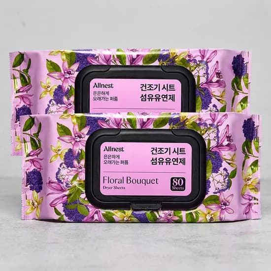 올네스트 퍼퓸 건조기 시트 섬유유연제 플로럴부케 80매 2개