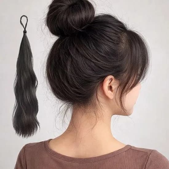 PKFARM 웨이브 올림머리 포니테일 부분가발, 다크블랙, 50cm, 1개