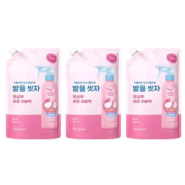 온더바디 코튼풋 발을씻자 풋샴푸 비누향 리필 500ml 3개