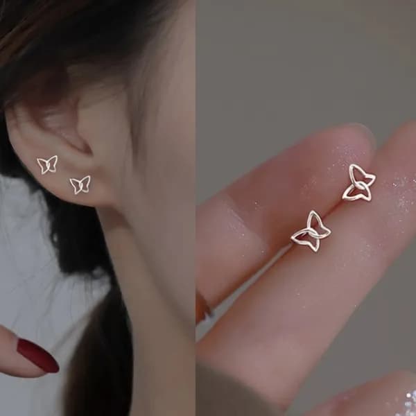 실버 미니 귀걸이 미니스퀘어-버터플라이 은색 2세트