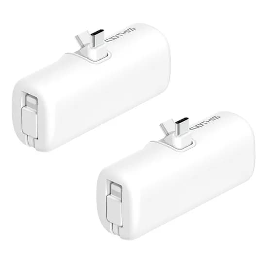 모디스 접이식 2in1 C타입 8핀 일체형 미니 보조배터리, 화이트, 5000mAh, 2개