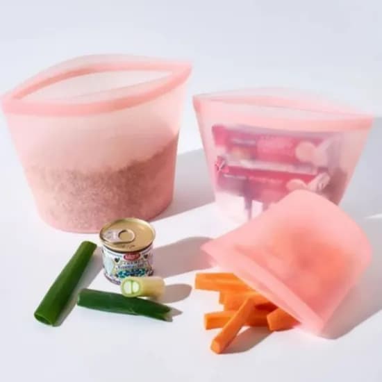 메종리빙 프리미엄 스탠딩 실리콘 지퍼백, 핑크, 500ml 1개 + 1000ml 1개 + 1500ml 1개, 3개