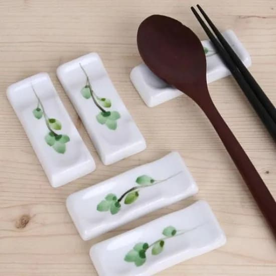 백자 초록나뭇잎 수저받침 5P, 단일옵션, 1세트