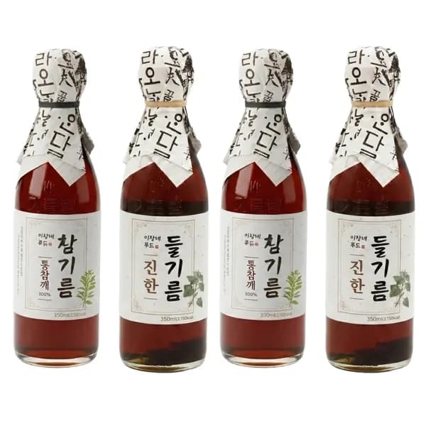이장네 전통압착 참기름 + 들기름 세트 350ml 2병 + 350ml 2병 총 4병