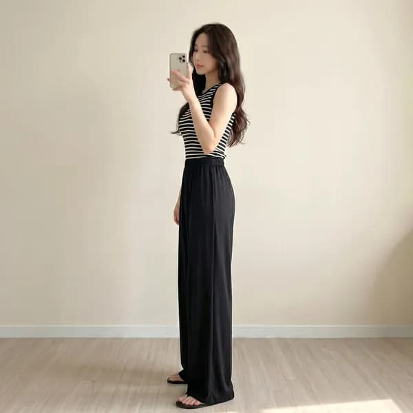 냉장고 와이드 팬츠 찰랑찰랑 블랙 XL 7,590원