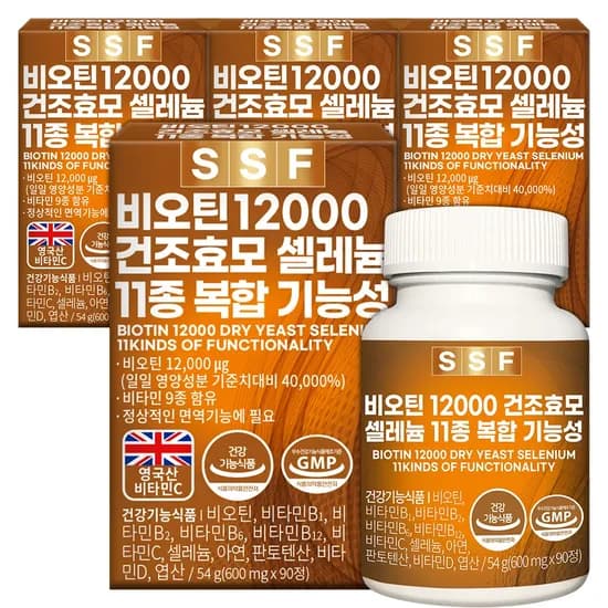 순수식품 비오틴 12000 건조효모 셀레늄 11종 복합기능성 600mg 90정 4박스