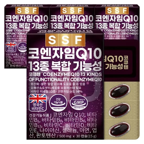 순수식품 코엔자임Q10 코큐텐 13종복합기능성 100mg 30캡슐 4박스
