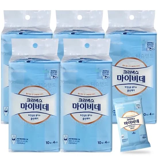 크리넥스 마이비데 클린케어 휴대용 물티슈 10매 20개