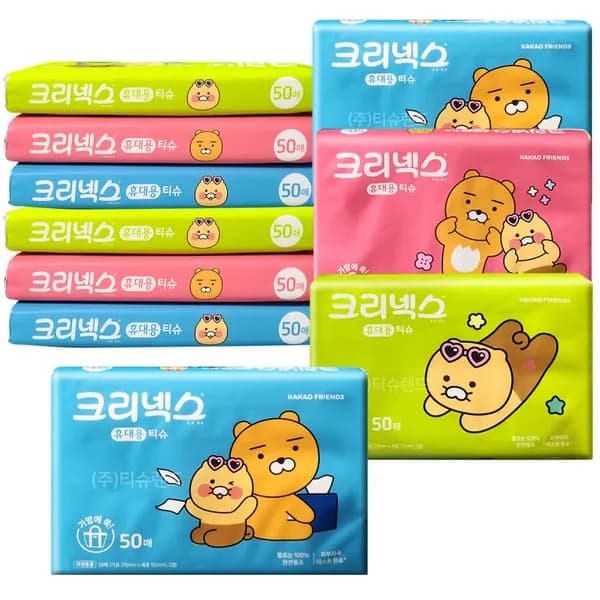 크리넥스 여행용티슈 카카오프렌즈 50입 10팩