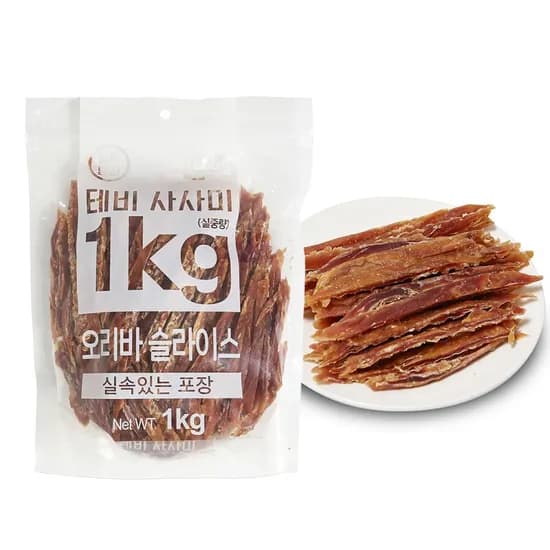 테비 사사미 강아지 간식, 오리바 슬라이스, 1kg, 1개
