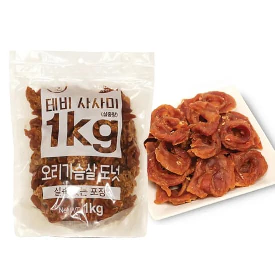 테비 사사미 강아지 간식, 오리가슴살 도넛, 1kg, 1개