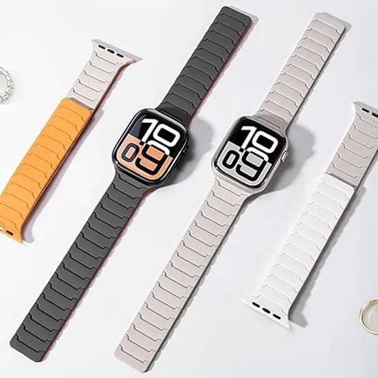 온엘케이 애플워치 마그네틱 실리콘 스트랩, 44/45/46/49mm, 브라운/블랙, 1개