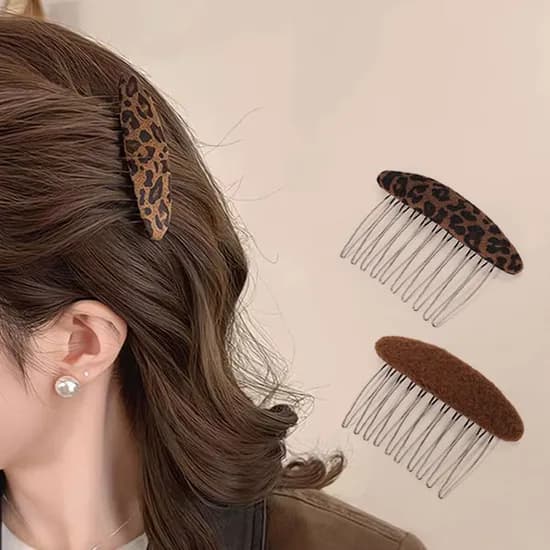 우아하게 머리뽕 살리는 타원형 헤어핀 2종, 브라운, 레오파드, 1세트