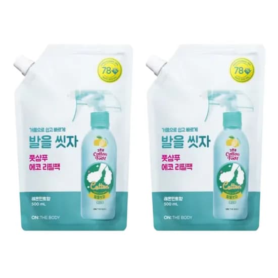 온더바디 발을씻자 코튼풋샴푸 리필 레몬향 500ml 2개