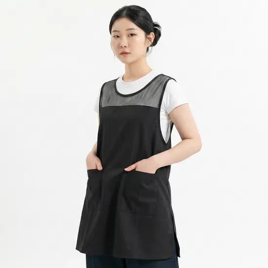 베이직 망사형 원피스 앞치마, 블랙, 1개