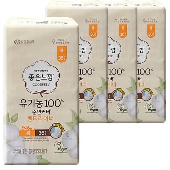 좋은느낌 유기농 팬티라이너 롱 소형 17.5cm 36입 4개