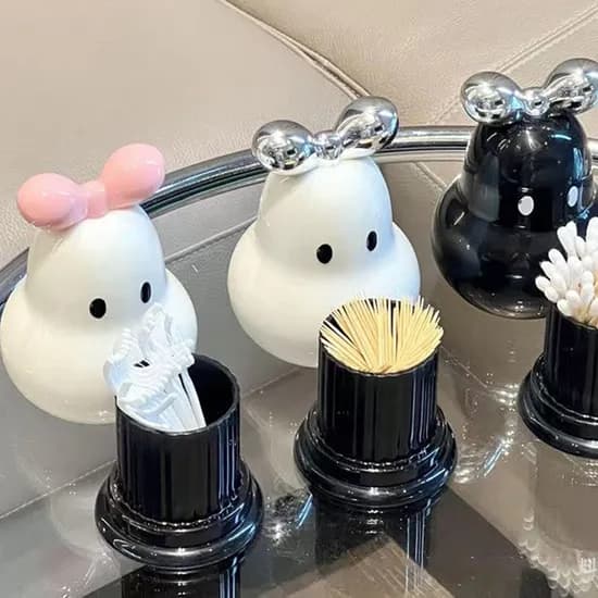 큐티 오브제 면봉 케이스 화이트본체 핑크리본 1개