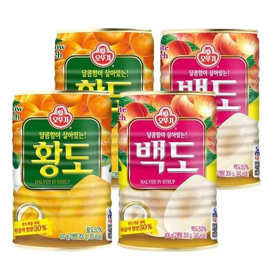 오뚜기 반절 컷팅 복숭아 통조림 황도 백도 세트 황도 2개 백도 2개 400g 1세트