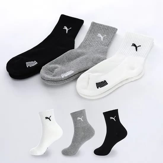 푸마 PU-K12 아동 스포츠 중목 양말 3족 세트, 블랙, 화이트, 그레이, L, 1세트