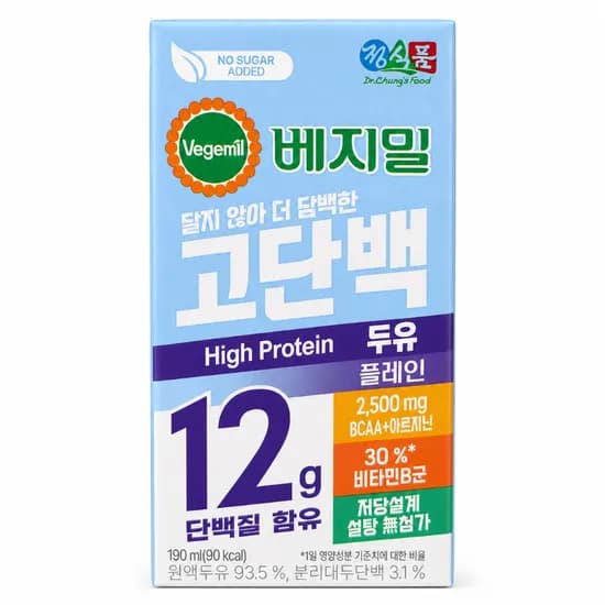 베지밀 고단백 두유 플레인, 190ml, 24개