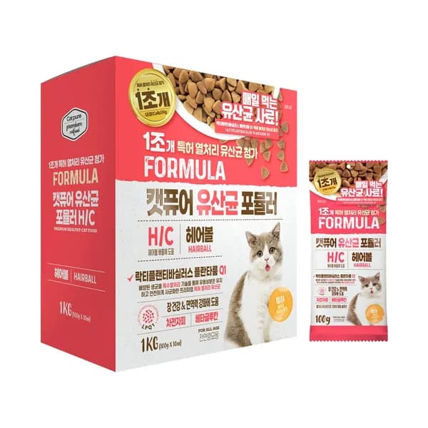 캣퓨어 전연형 고양이 사료 헤어볼+장건강 1kg 1개