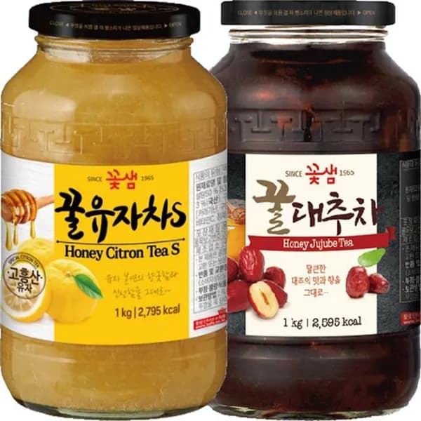 꽃샘 꿀유자차 1kg + 꿀대추차 1kg 1세트 14,900원