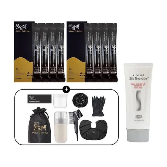 씨드비 비건 물염색 미디엄브라운 8회분 염색도구 로즈힙 트리트먼트 100ml