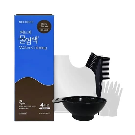 씨드비 프리미엄 비건 물염색 시즌2 새치 커버 염색약, 다크 브라운, 4회분 + 염색볼, 200ml + 도구