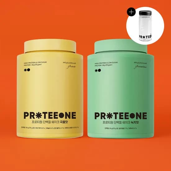 프로티원 단백질 쉐이크 보틀 증정, 곡물맛 + 녹차맛, 490g, 2통