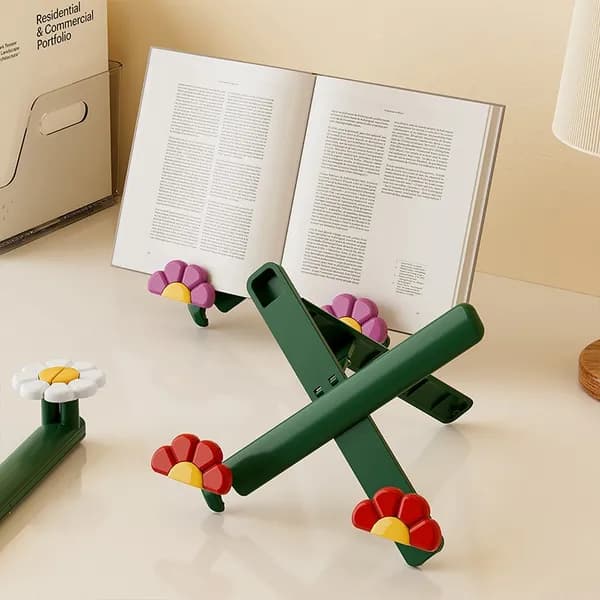 드라마벨류 휴대용 플라워 북스탠드 책받침대 독서대 거치대 화이트 22cm x 5cm 1개