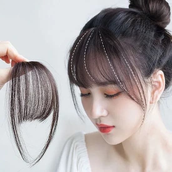 사이드뱅 클립고정 여성 앞머리 가발 헤어피스, 흑갈색, 1개