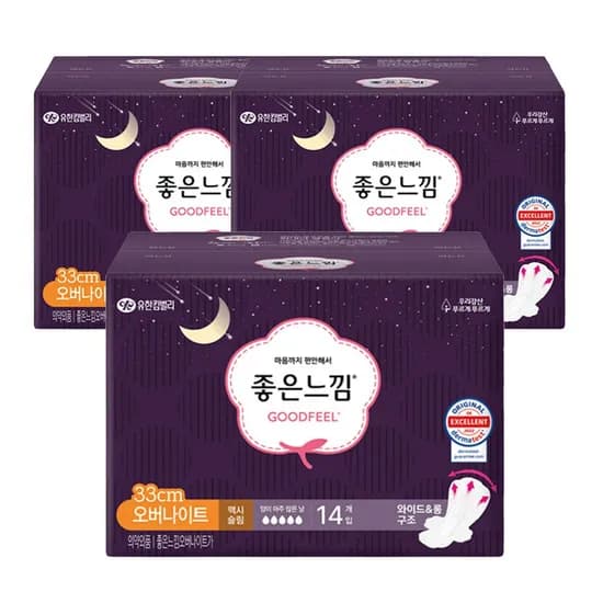 좋은느낌 오리지널 오버나이트 생리대 33cm 14개 3팩