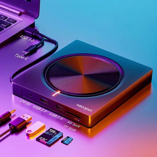 유니콘 5in1 멀티 USB A+C타입 외장 CD/DVD RW USB허브 카드리더기, CD-500R, 1개