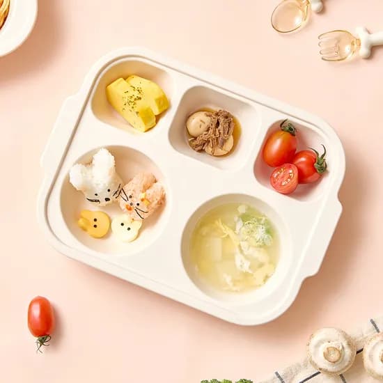 아띠라빗 국내생산 안심 미끄럼방지 실리콘 5구 깊은 유아식판 아이보리 1개