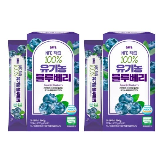 데이앤 미국산 NFC 착즙 100% 유기농 블루베리 스틱 20g 14포 2개