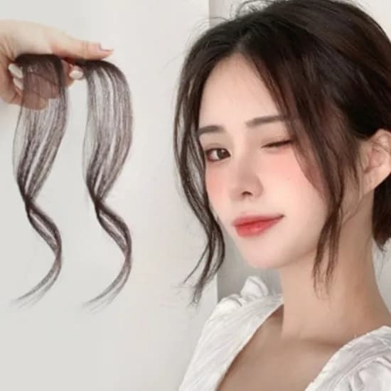 여성 S컬 앞머리 가발 사이드뱅 피스 부분가발, 밝은갈색, 1개