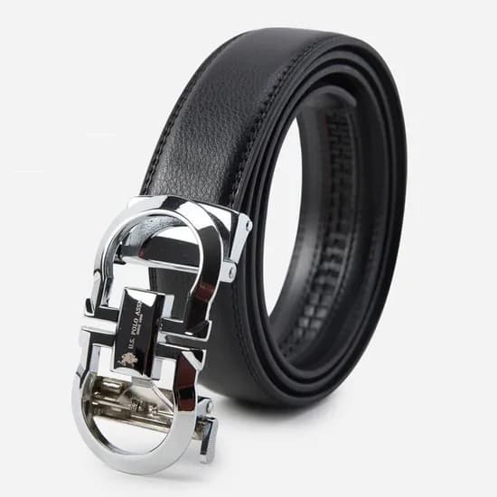 U.S. POLO ASSN 폴로 8자형 천연소가죽 벨트 23BT01, 실버, 125cm, 1개