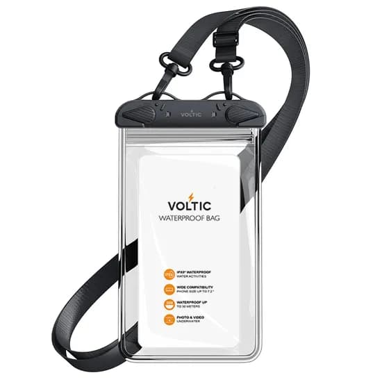 VOLTIC IPX8 2중 잠금 휴대폰 터치 방수팩, 블랙, 1개