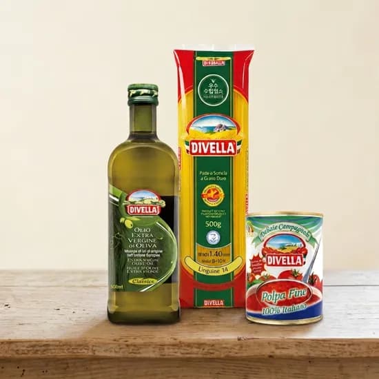 디벨라 엑스트라버진 올리브오일 클래식 500ml 1병 + 폴파 파인 토마토 400g 1병 + 링귀네 500g 1개, 1세트