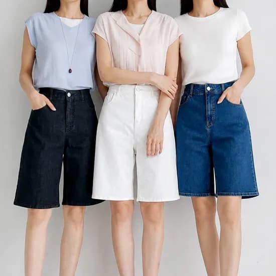 사방 텐션 5부 데님 팬츠 블루 66 1장