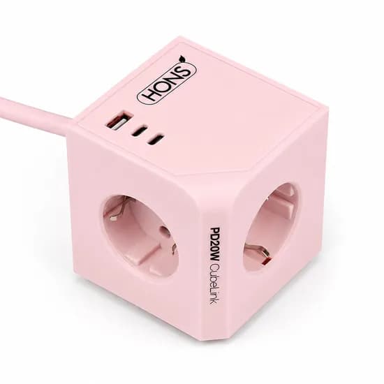 혼스 큐브멀티탭, PD20W, 4000W, 2m, 핑크, 1개