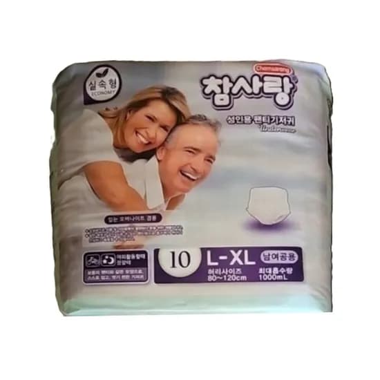 참사랑 실속형 팬티형 성인용기저귀 오버나이트 대형 10개입 8팩