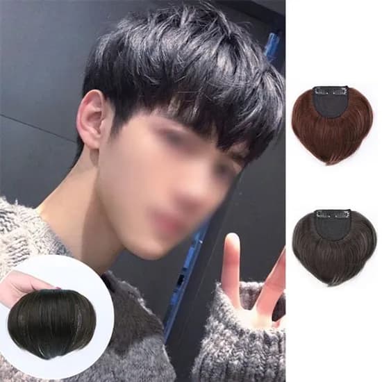 키밍 남자 부분 가발 앞머리 정수리 붙임머리, 브라운