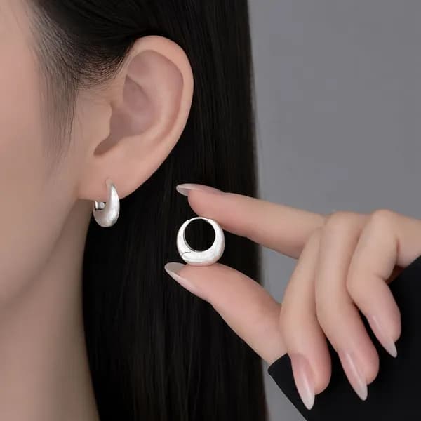 INNERWON S925 은침 무광 매트 볼드 링 귀걸이 실버 1쌍